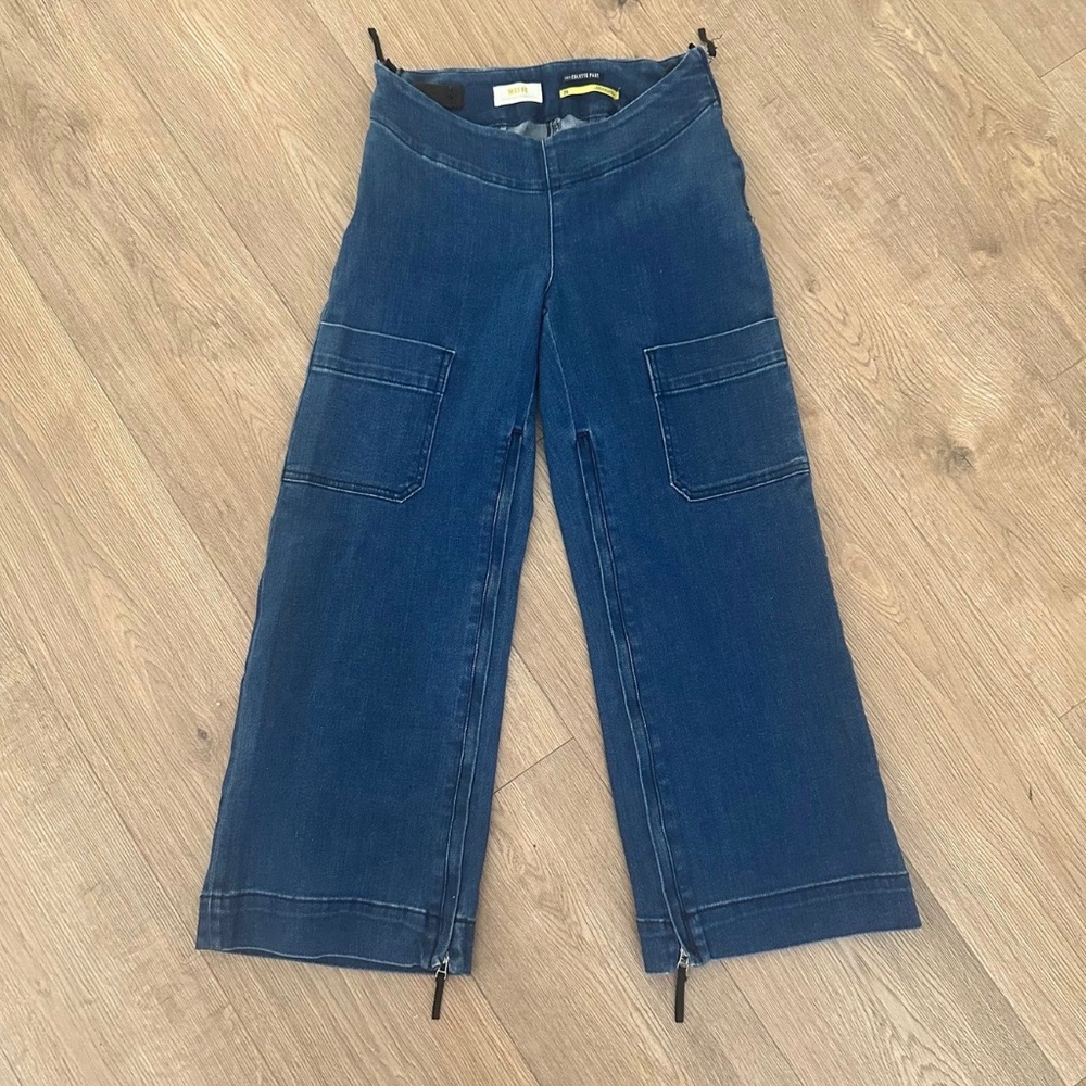 Maeve Anthropologie The‎ Colette Cropped Cord Wide Leg Denim Cargo Blue